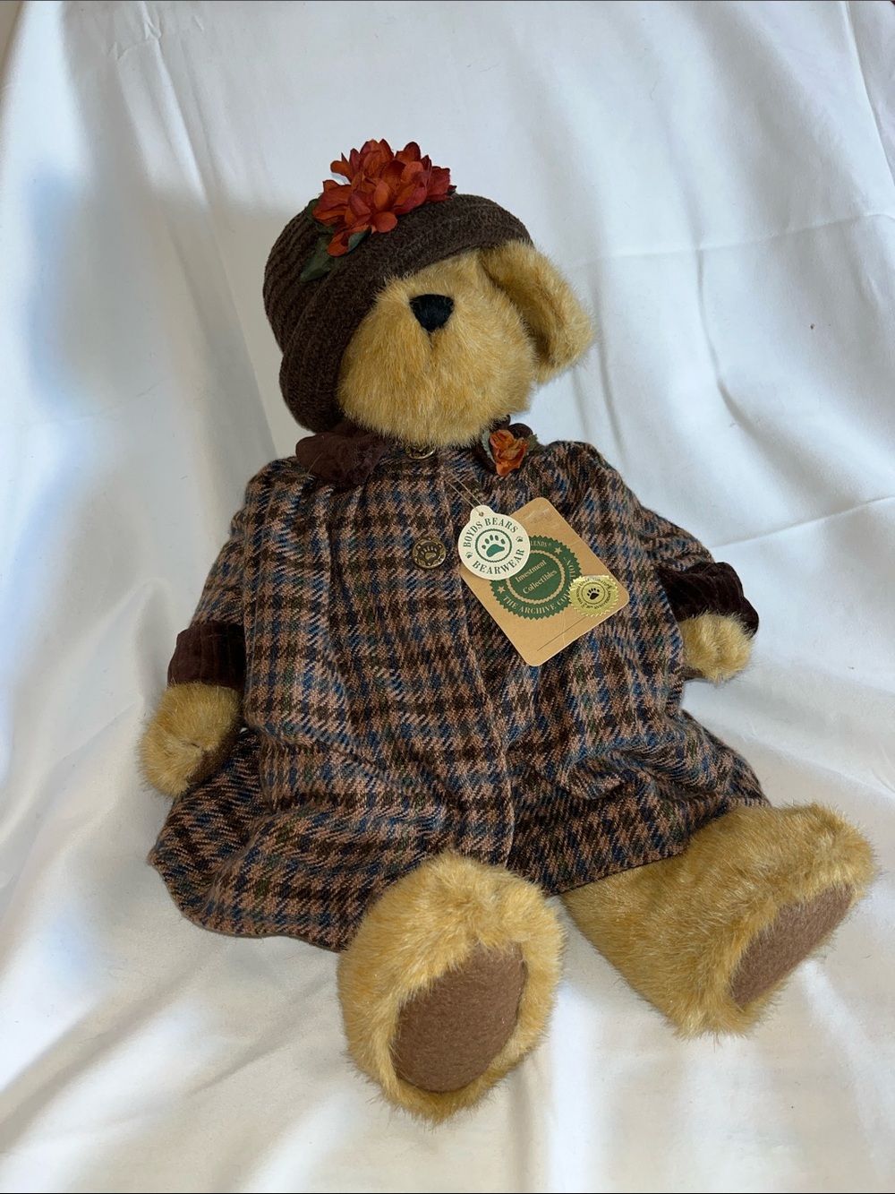 Boyd’s Bears 16” Amanda Huntington Plush Brown Teddy Bear in Plaid Coat and Hat